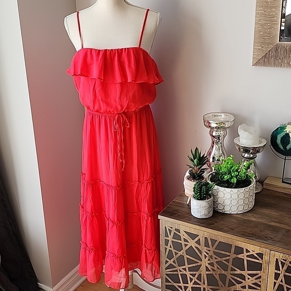 Trixxi - Gorgeous Pinky-Red Dress with Flouncy Tier